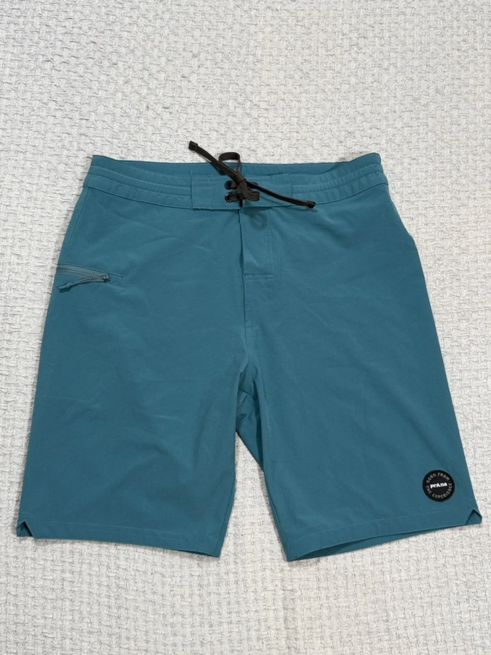 Men’s Prana Fenton Boardshort Catalina Blue Black Logo & Ties Size Large
